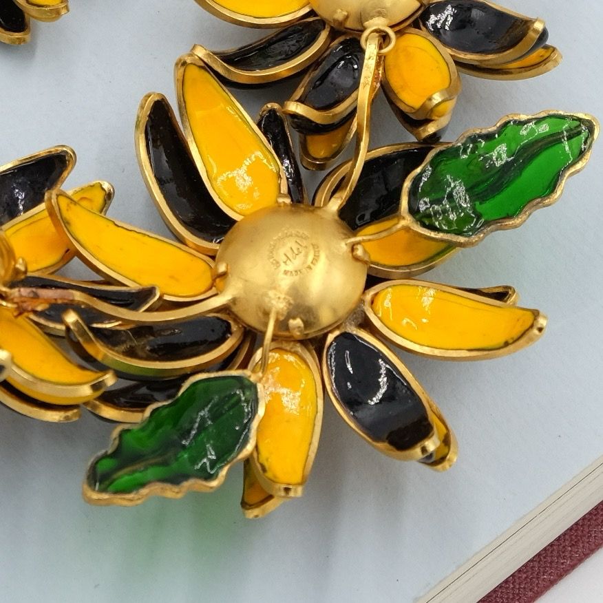 Histoire de Verre Gripoix Vintage Flowers Necklace and Earrings Set 1980s