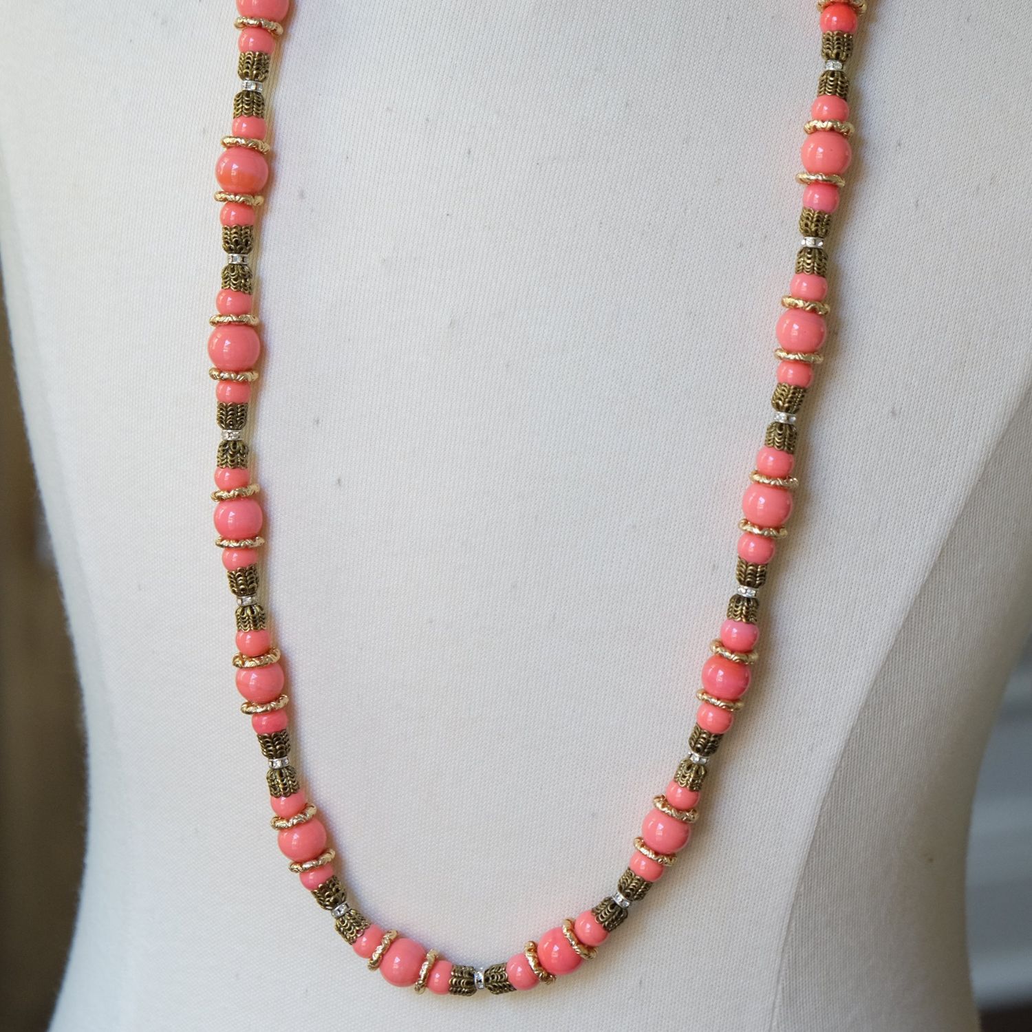 Vintage Glass Beads Long Necklace 1930s