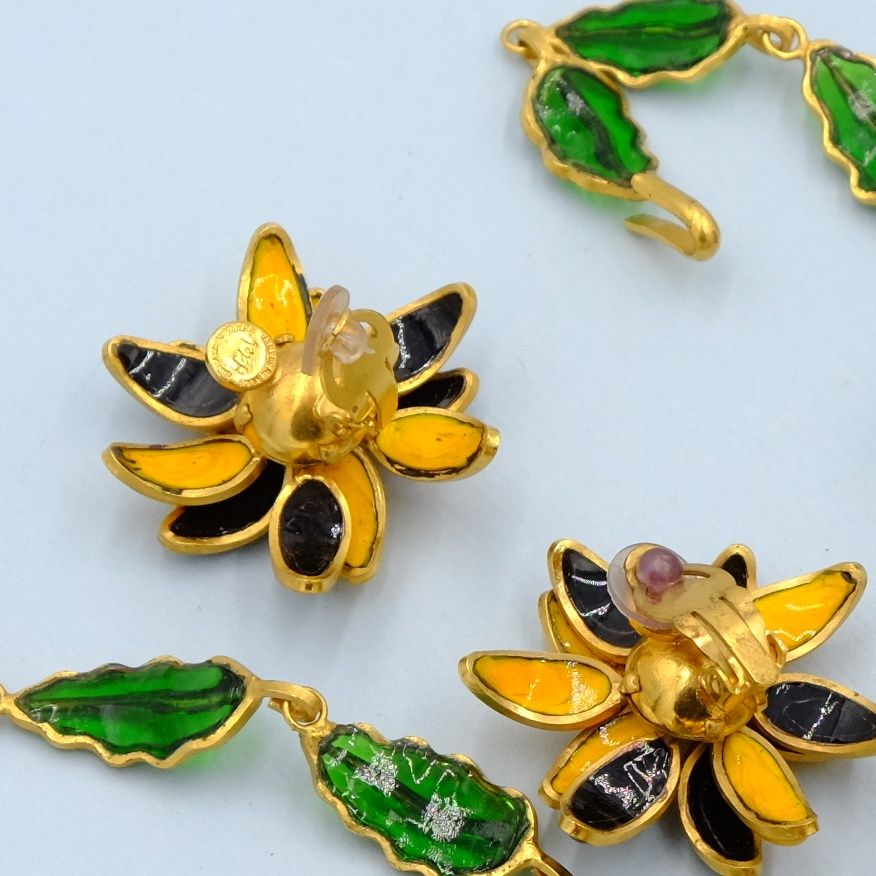 Histoire de Verre Gripoix Vintage Flowers Necklace and Earrings Set 1980s