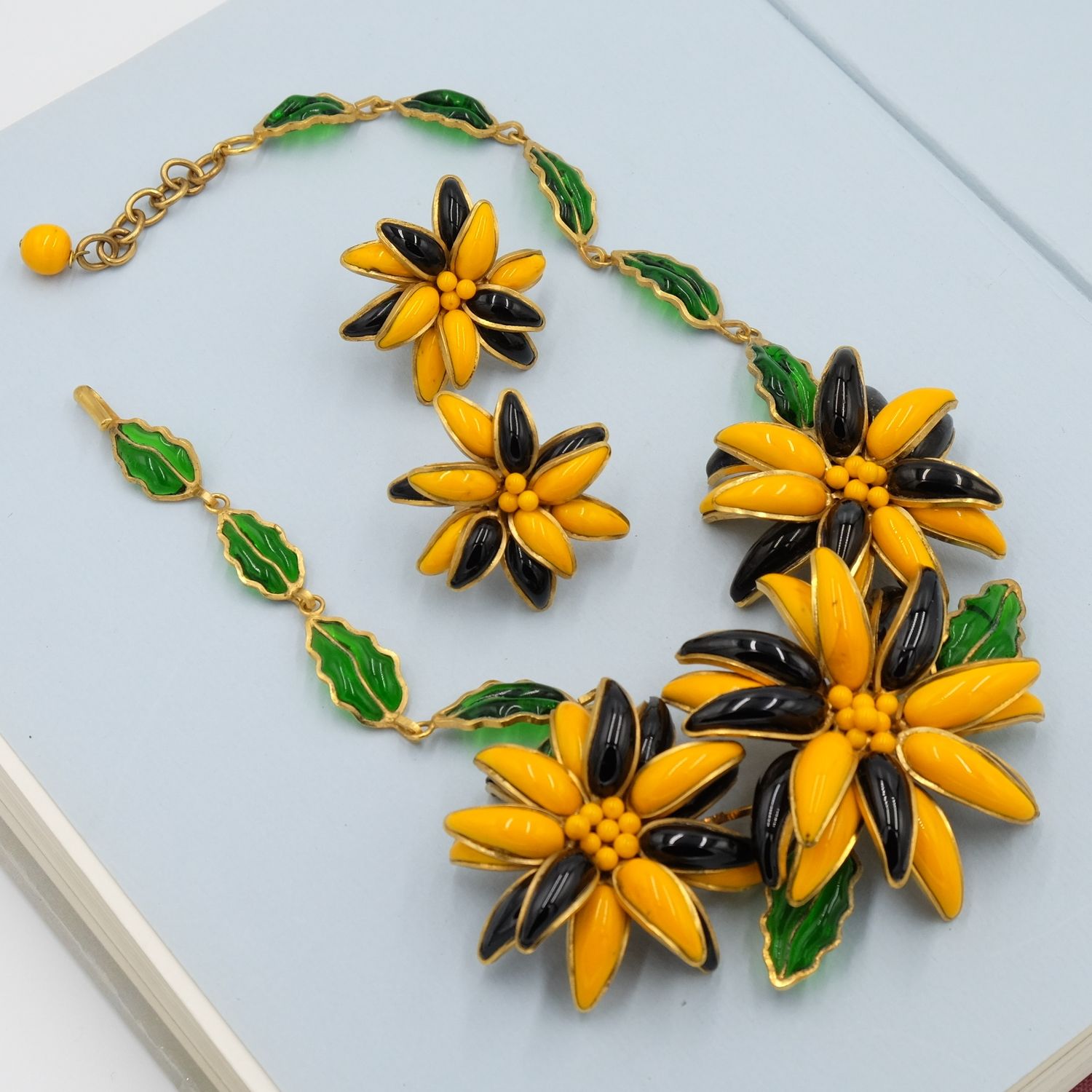 Histoire de Verre Gripoix Vintage Flowers Necklace and Earrings Set 1980s