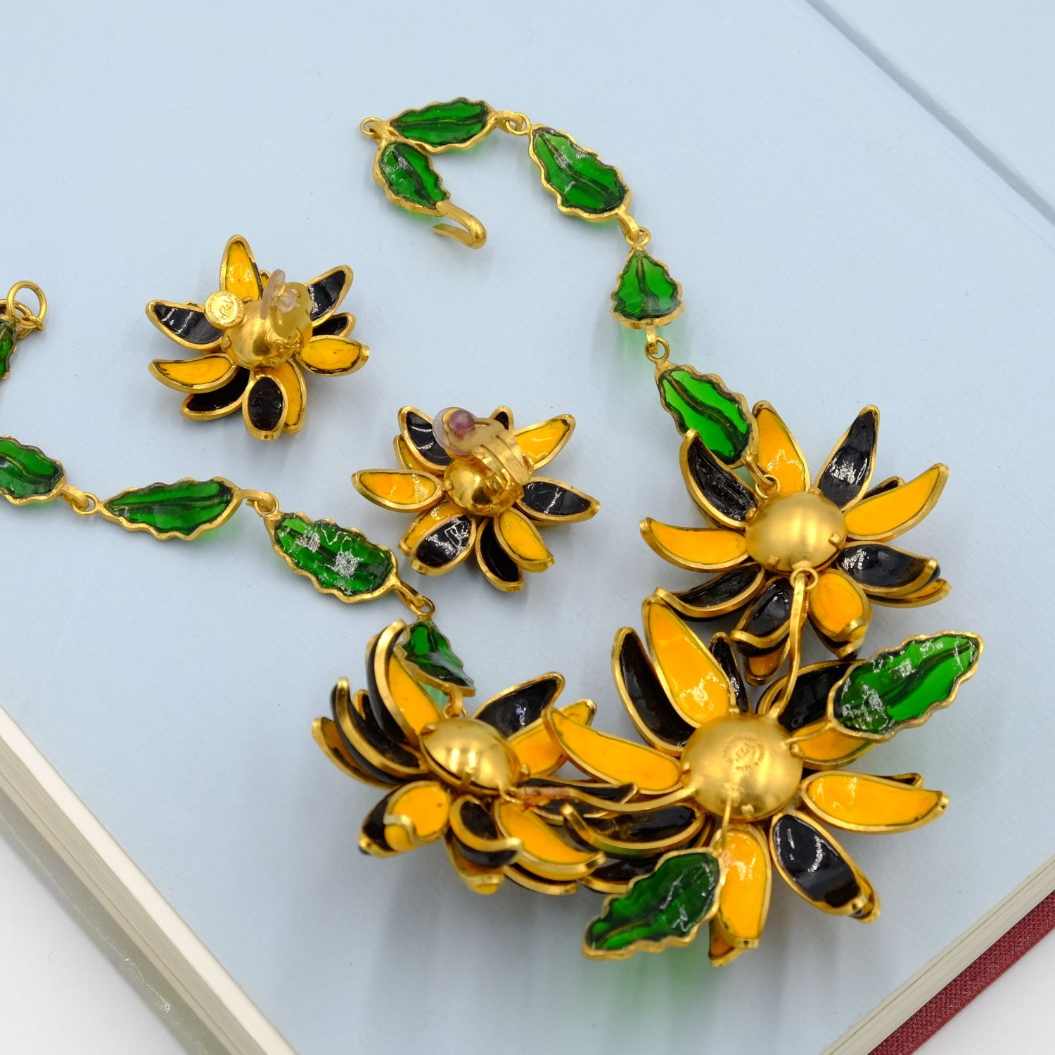 Histoire de Verre Gripoix Vintage Flowers Necklace and Earrings Set 1980s