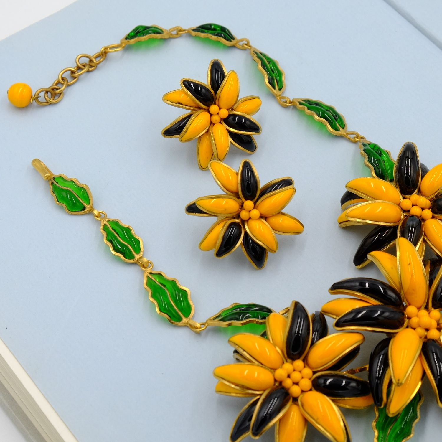 Histoire de Verre Gripoix Vintage Flowers Necklace and Earrings Set 1980s