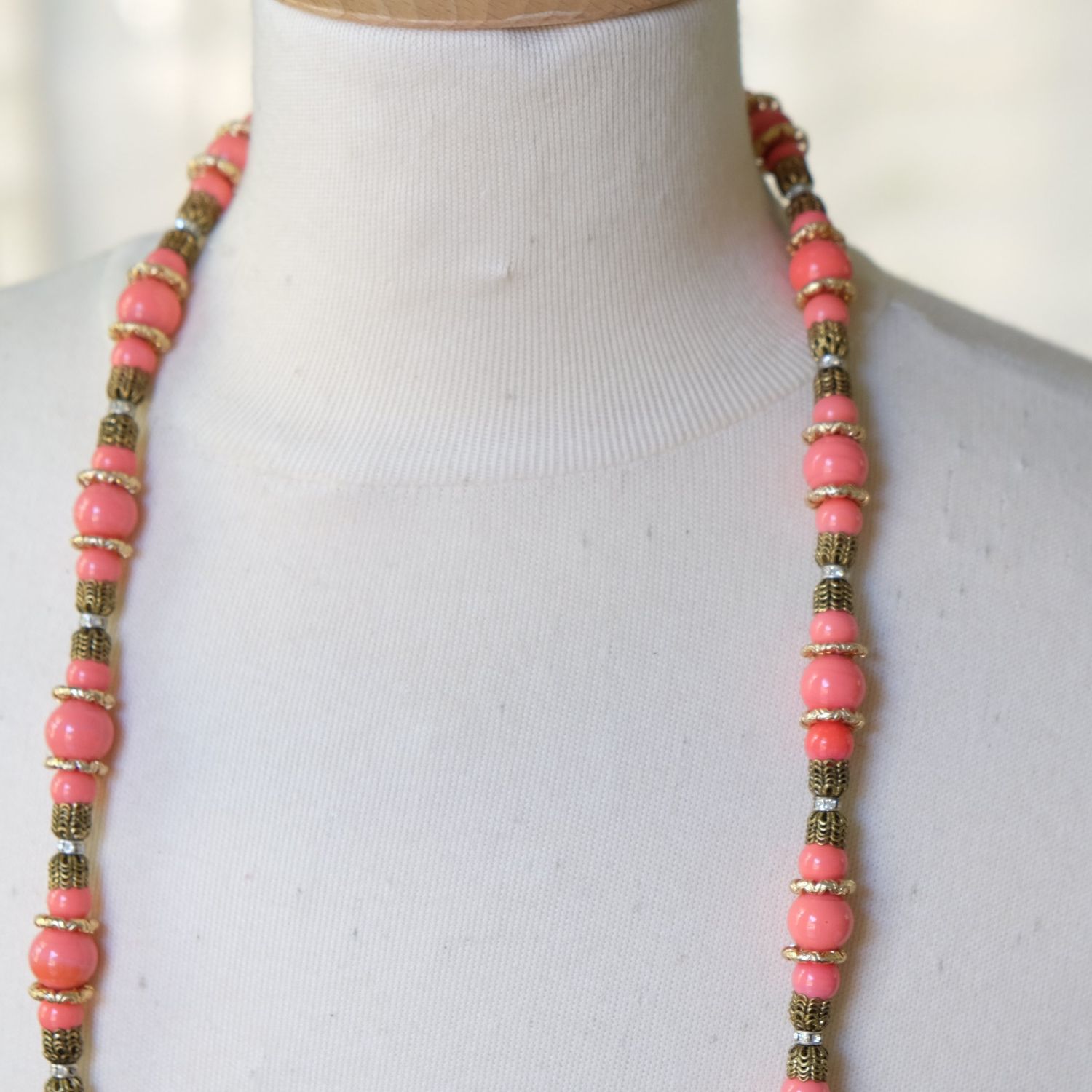 Vintage Glass Beads Long Necklace 1930s