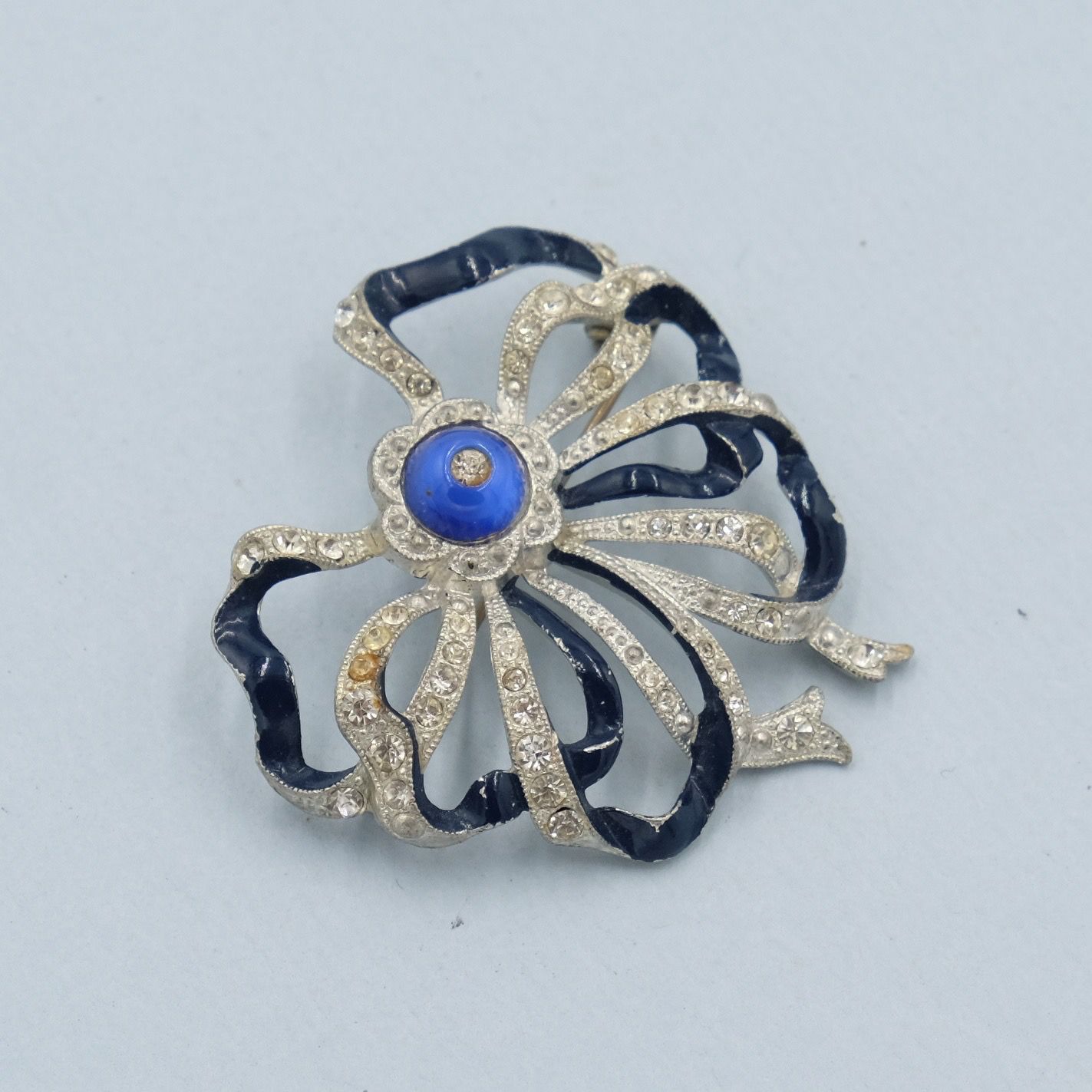 Early Pot Metal Bow with Blue Enamel 1930s