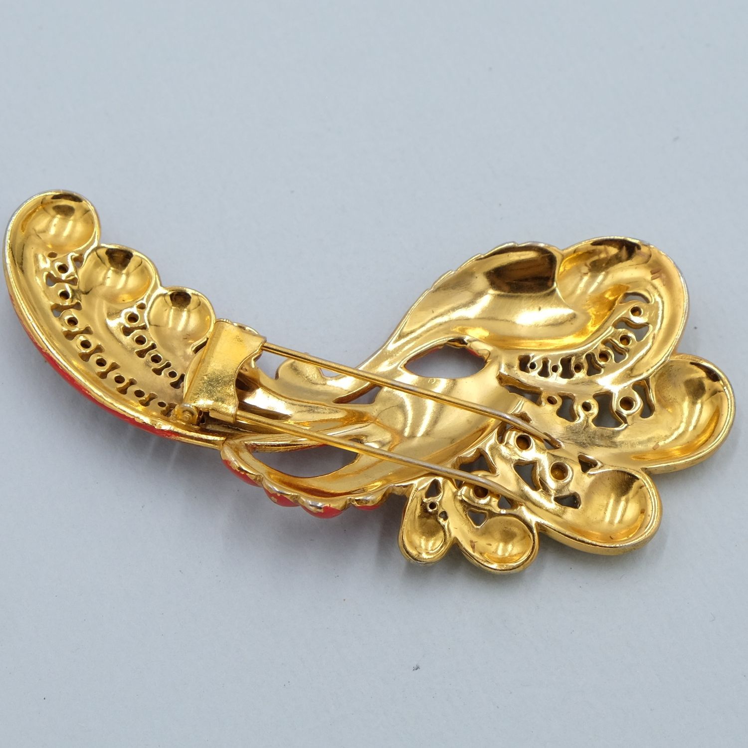 Antique Early Enamel Peacock Dress Clip 1930s