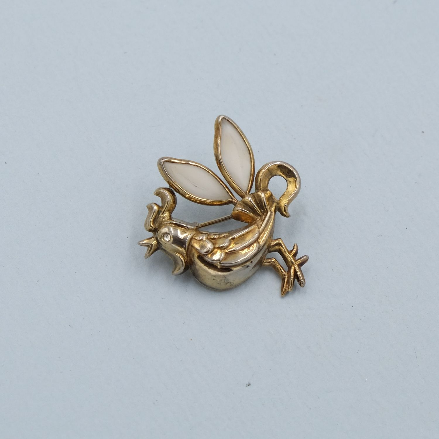 Vintage Rooster Pin with Milk Glass 1940s