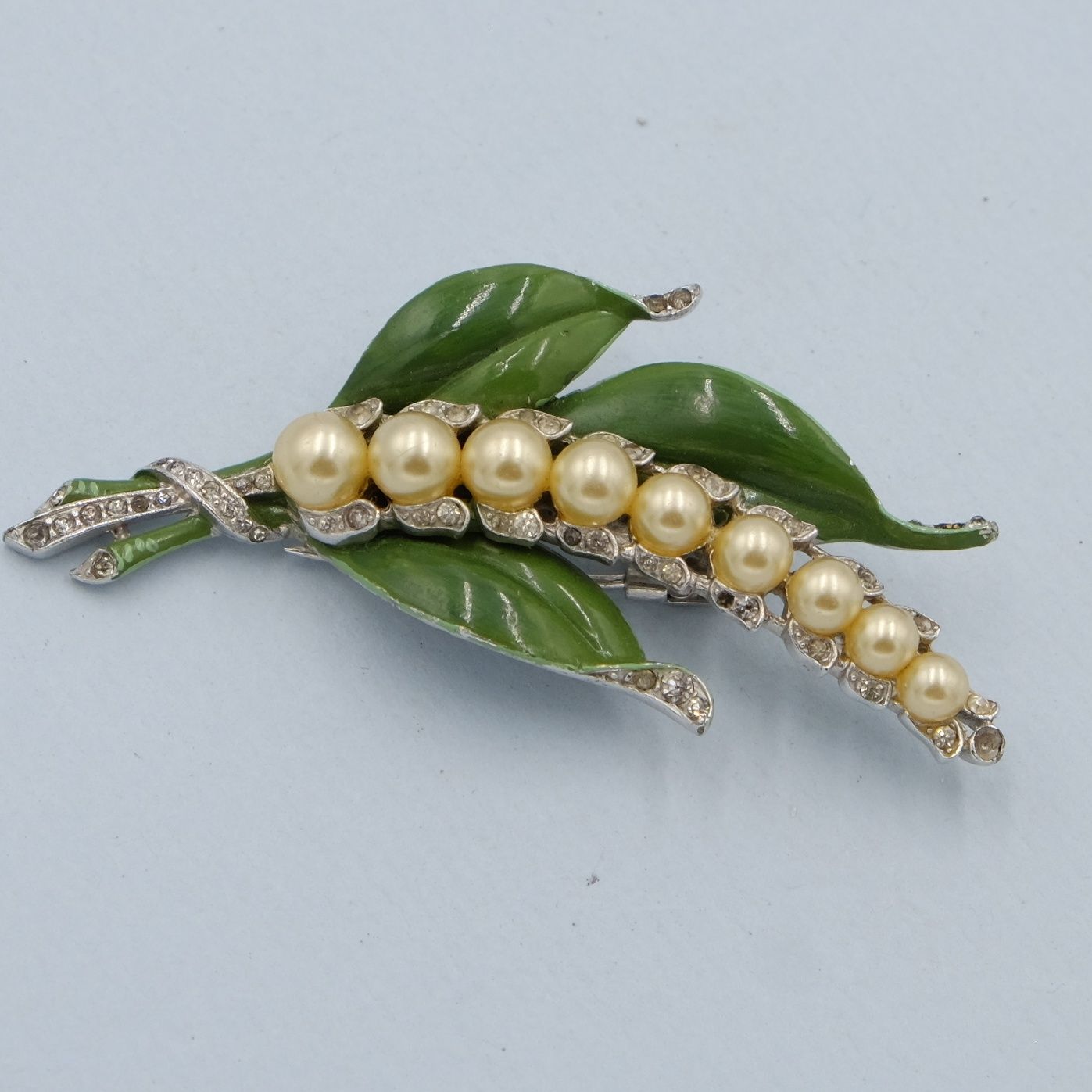 Vintage Trifari Alfred Phillipe Lilly of the Valley Enamel Dress Clip 1940s