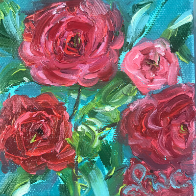 “Teal With  Roses” Shelf Sitter