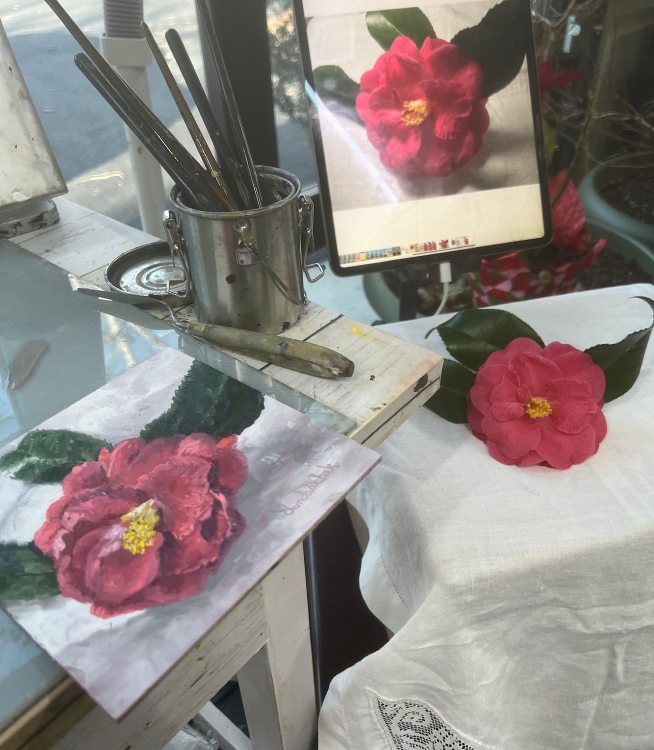 “Dark Pink Camellia Bloom”