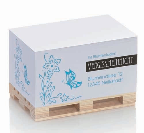 Zettelblock auf Mini-Holzpalette