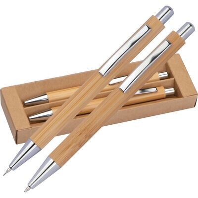 Schreibset aus Bambus; Kugelschreiber; Bleistift