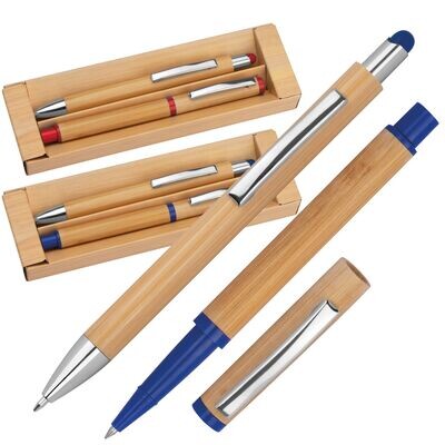 Schreibset aus Bambus; Kugelschreiber; Rollerlball