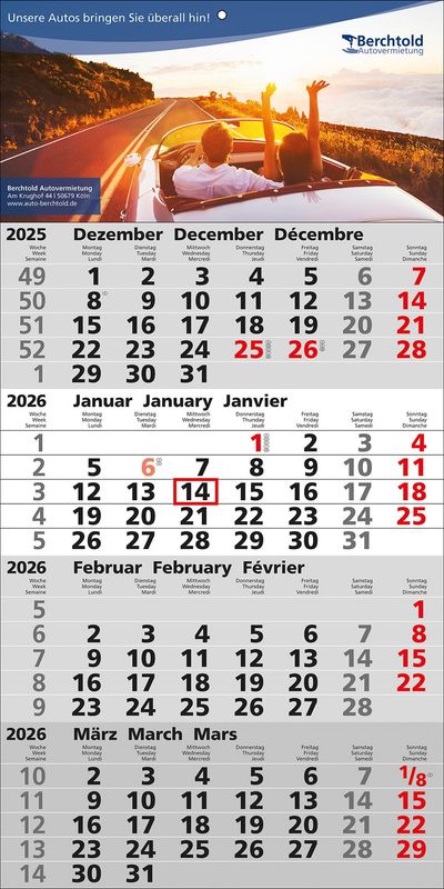 4Monats-Wandkalender; Wandkalender