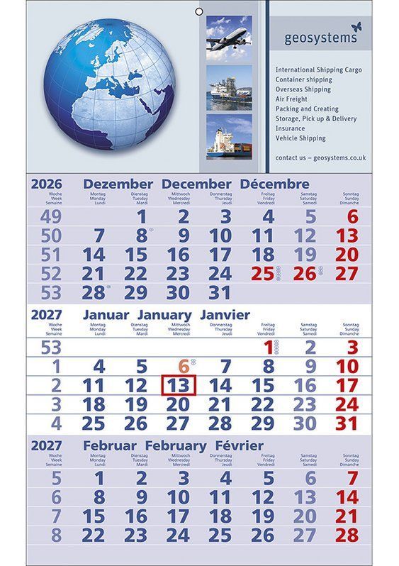 3Monats-Wandkalender; Kalender