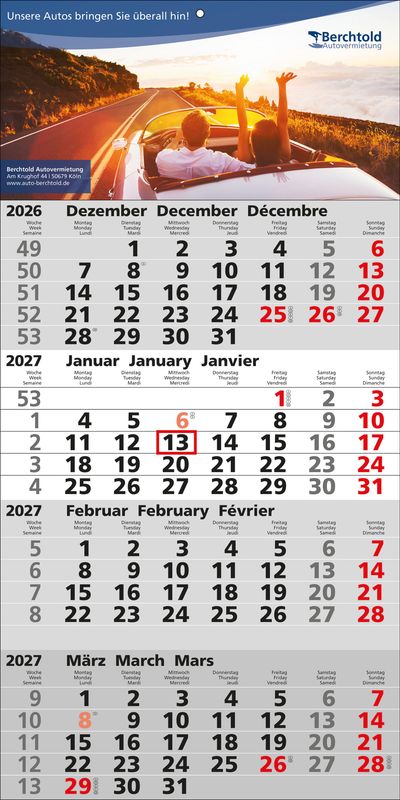 4Monats-Wandkalender; Wandkalender