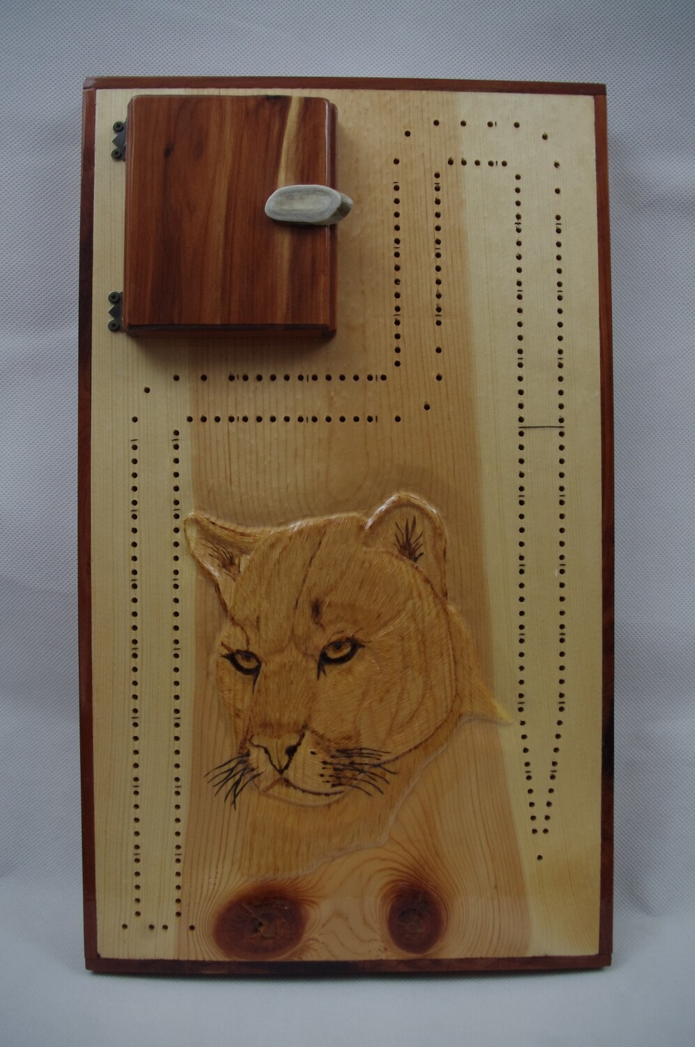 Carved Cougar Cribbage Board