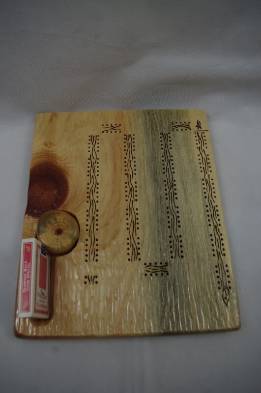 Carved Cribbage Board with Wavy Wood Burned Design