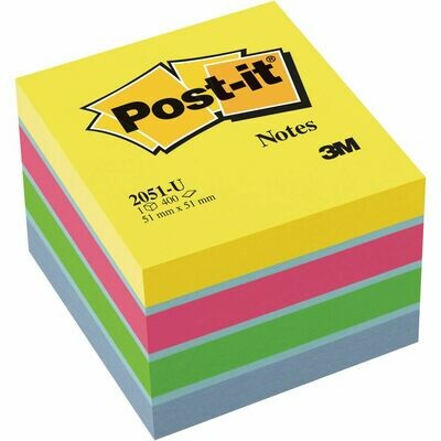 Post-it® 2051-U Notas Adhesivas Cubo 51 x 51 mm, Colores Surtidos,400