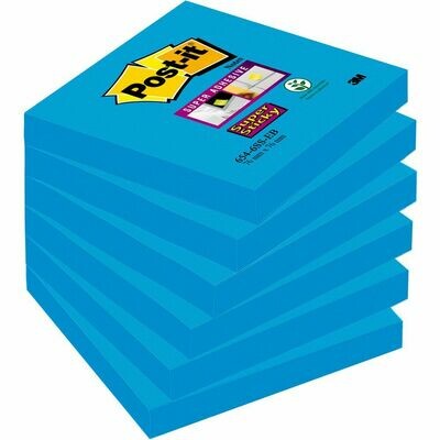Post-it® Super Sticky Bloc de notas, 76 x 76 mm, azul intenso, 90 hojas