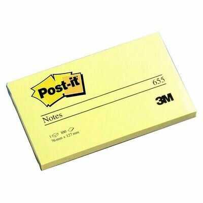 Post-it® 655 Notas Adhesivas Bloques 76 x 127 mm, Canary Yellow™, 12 Bloques, 100 hojas