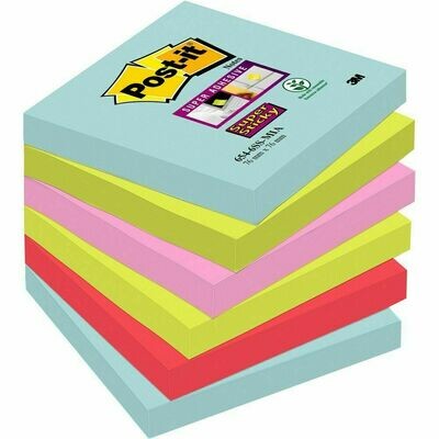 Post-it® Super Sticky Bloc de notas, 76 x 76 mm, colección de colores Miami, 90