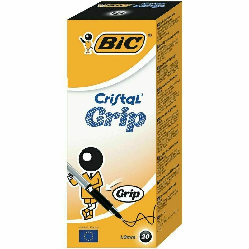 BiC Cristal Grip Bolígrafo de punta de bola, punta mediana de 1 mm, NEGRO 1 BOLIGRAFO