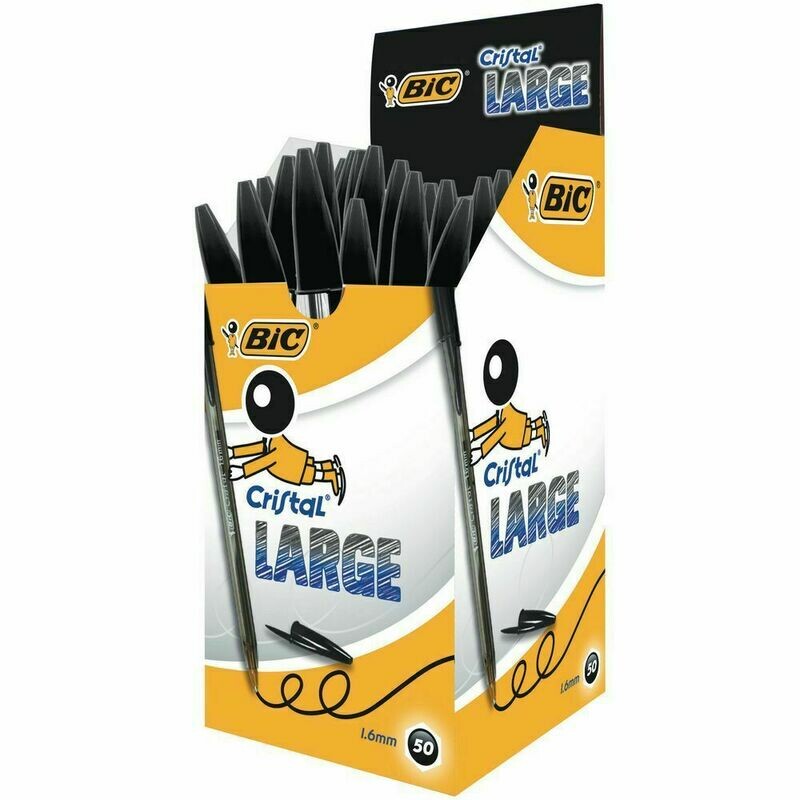 BiC Cristal Large Bolígrafo de punta de bola, punta ancha de 1,6 mm, 1 boligrafo negro
