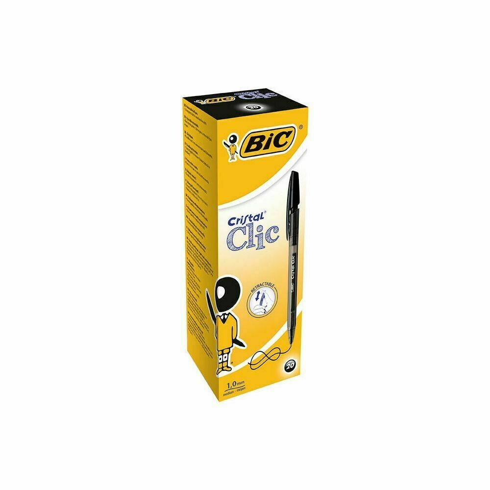 BiC Cristal Clic Bolígrafo retráctil de punta de bola NEGRO  1 BOLIGRAFO