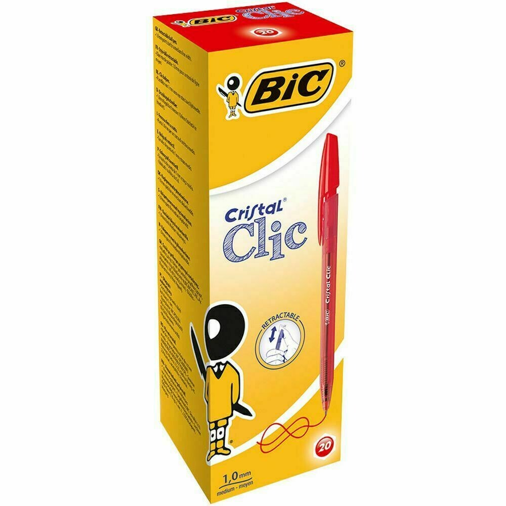 BiC Cristal Clic Bolígrafo retráctil de punta de bola ROJO  1 BOLIGRAFO