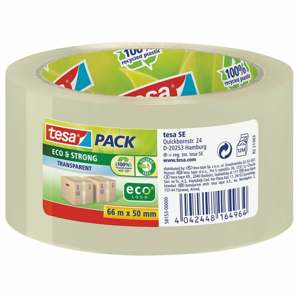 Tesa® tesapack ecoLogo, Cinta de Embalar Polipropileno Fuerte Desenrrollado