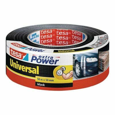 Tesa® Extra Power Universal Cinta adhesiva, 50 mm x 50 m, Reforzada con tela, Negro