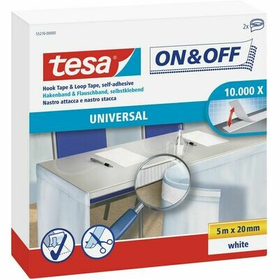 tesa® On & Off Universal 55276 Rollo de cinta autoadhesiva de 20 mm x 5 m en blanco