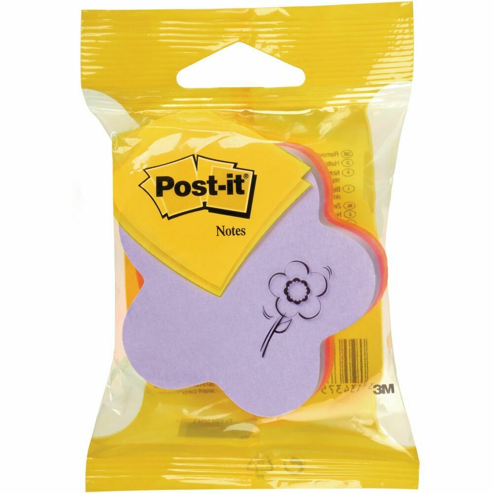 Post-it® 654 Notas Adhesivas Flor, 70 x 70 mm, Colores Surtidos, 225 hojas