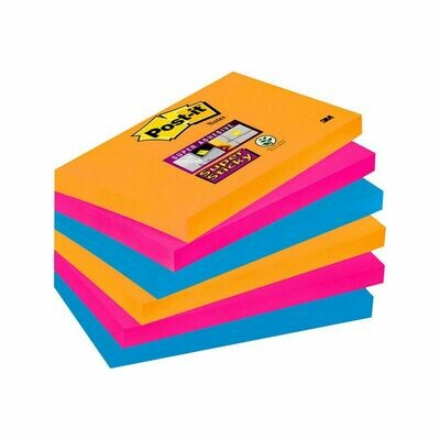 Post-it® Super Sticky Notas Adhesivas Bloques 76 x 127 mm, colores Surtidos, 6 B