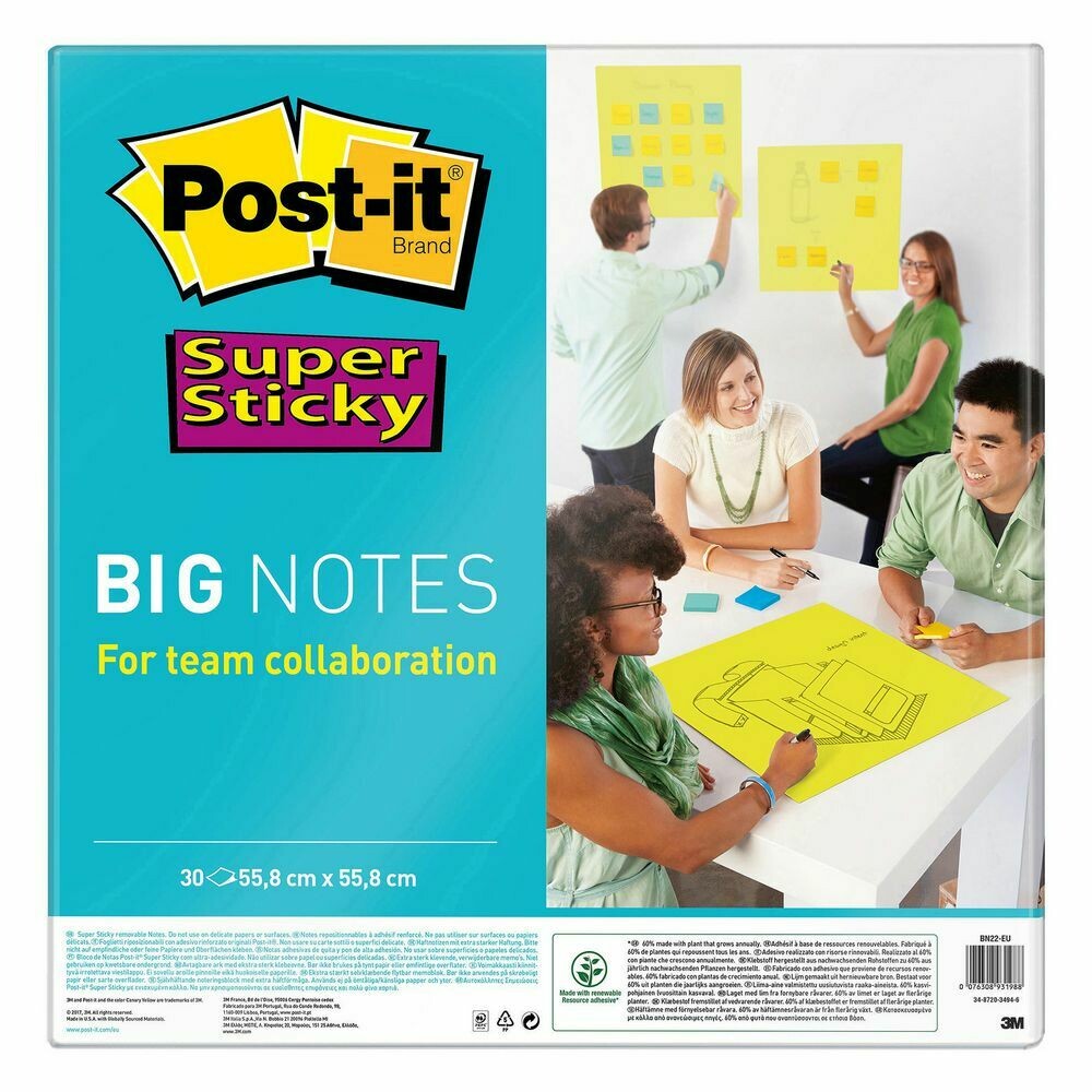 Post-it® Super Sticky BN22-EU Notas grandes, 55,8 x 55,8 cm, 30 hojas, amarillo