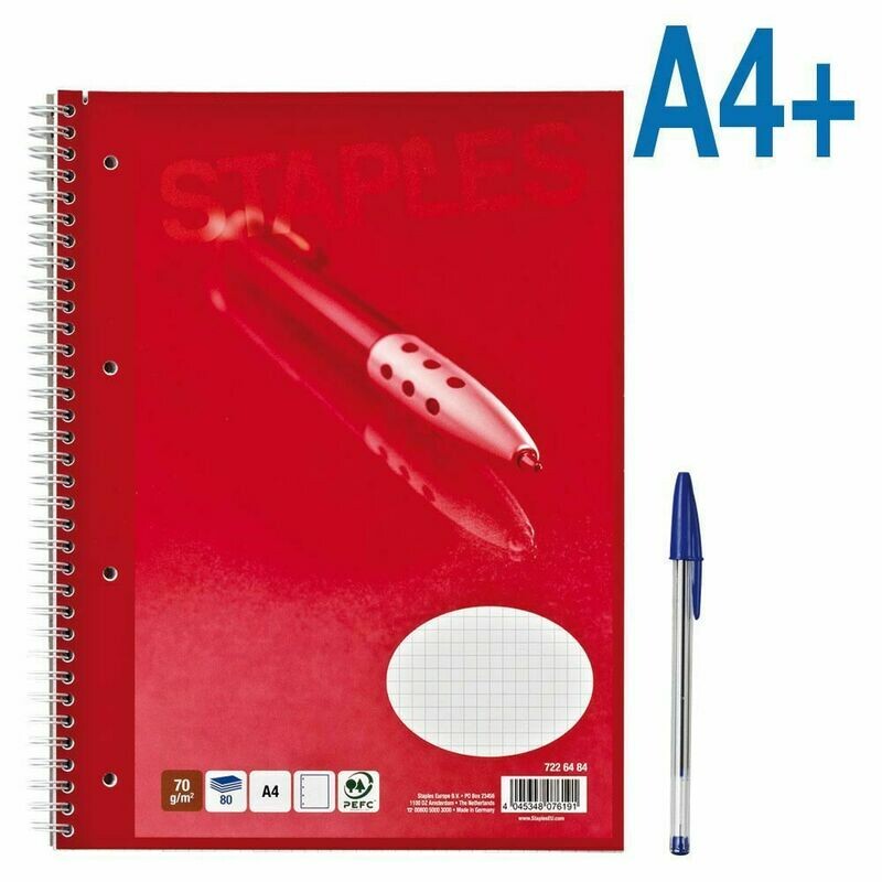 Cuaderno, A4+, cuadriculado, 80 hojas, cubierta blanda cartulina, rojo 2 CUADERNOS