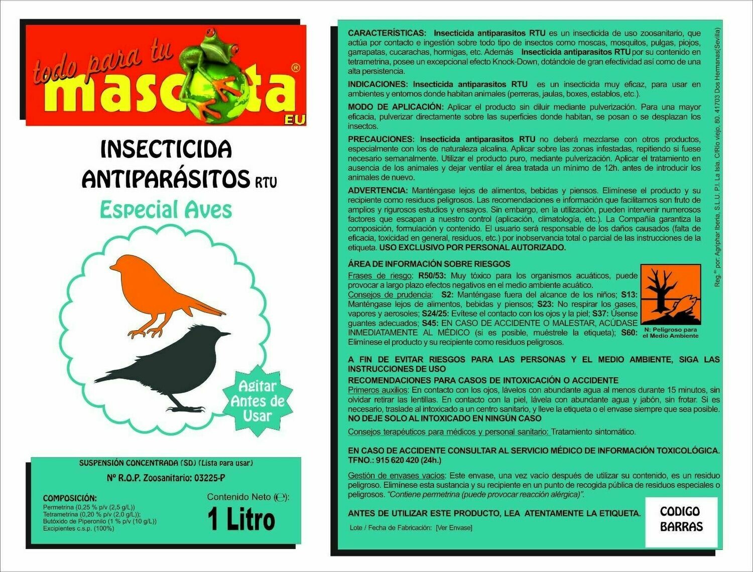 ANTIPARASITOS AVES INSEPTICIDA 250 ML