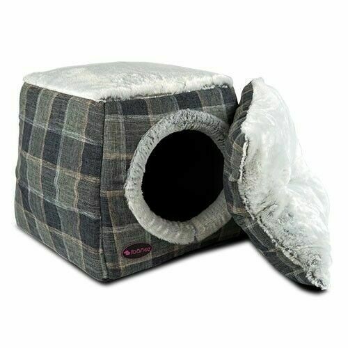 CAMA PERROS Y GATOS Cueva "Grey Plaid" Medida: 40 x 40 x 35(alt.) cm