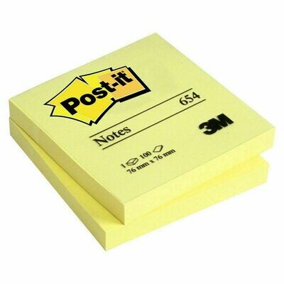 Post-it® 654 Notas Adhesivas Bloques 76 x 76 mm, Amarillo,