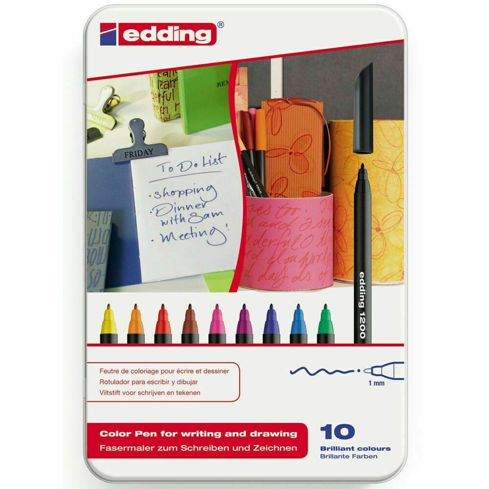 edding 1200 Rotulador de punta de fibra, paquete 10 UNIDADES 10 COLORES
