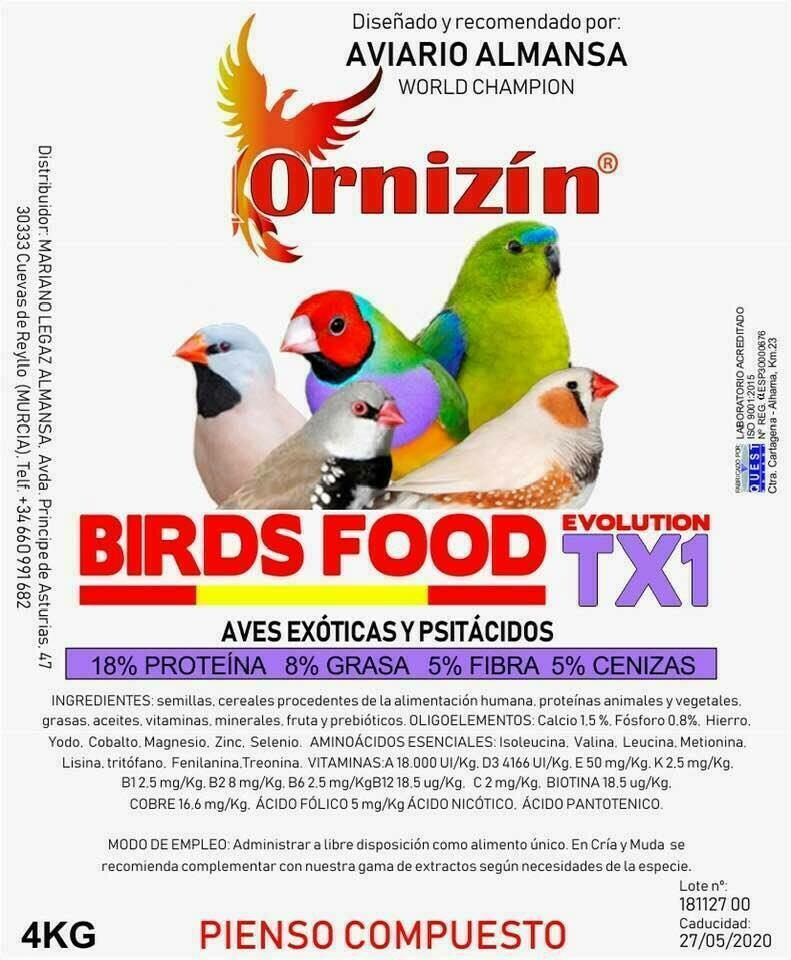 Birds food evolution tx1 ornizin (exóticos y psitacidas) Birds food evolution tx1 ornizin (exóticos y psitacidas)