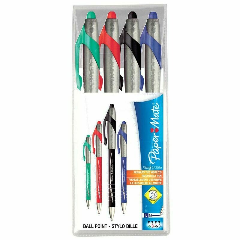 Paper Mate FlexGrip Elite Bolígrafo retráctil de punta de bola Paquete de 4