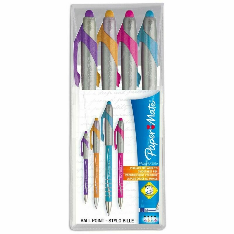 Paper Mate FlexGrip Elite Bolígrafo retráctil de punta de bola B Paquete de 4