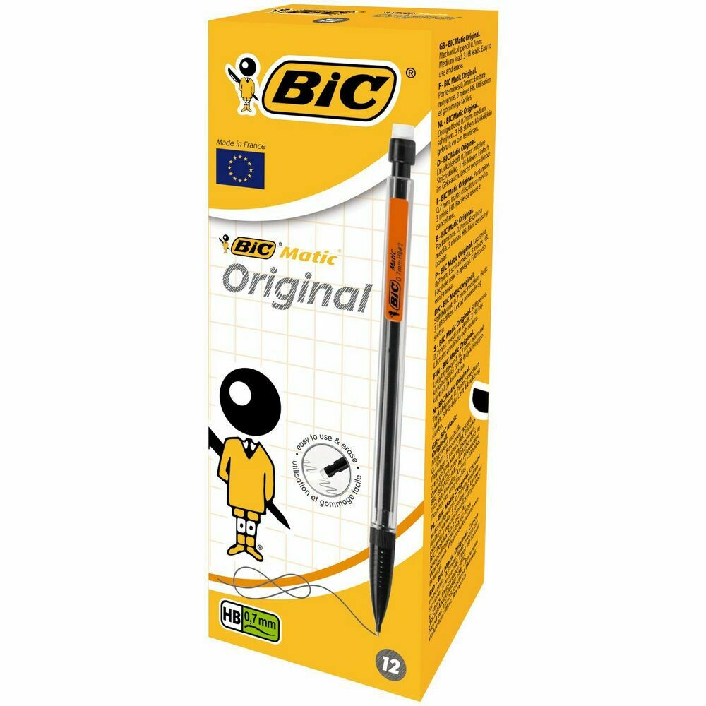 CAJA DE 12 PORTAMINAS BiC Matic Classic Portaminas, mina de 0,7 mm, HB, cuerpo translúcido