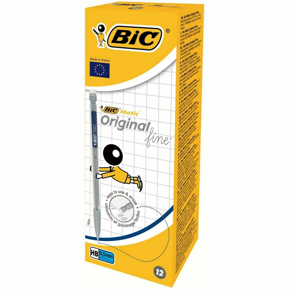 BiC Matic Classic Portaminas, mina de 0,5 mm, HB, cuerpo translúcido 1 PORTAMINAS