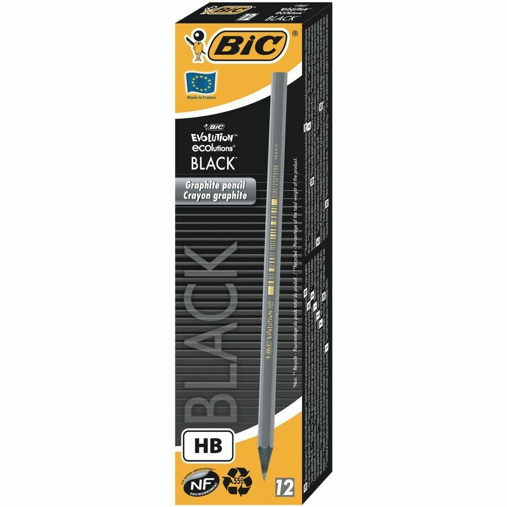 BiC ECOlutions Evolution Lápiz de grafito, mina HB, cuerpo hexagonal 2 UNIDADES negro