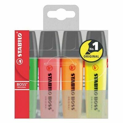 STABILO Boss Original 2-5 mm, Amarillo, Rosa, Verde y Naranja 2 blister
