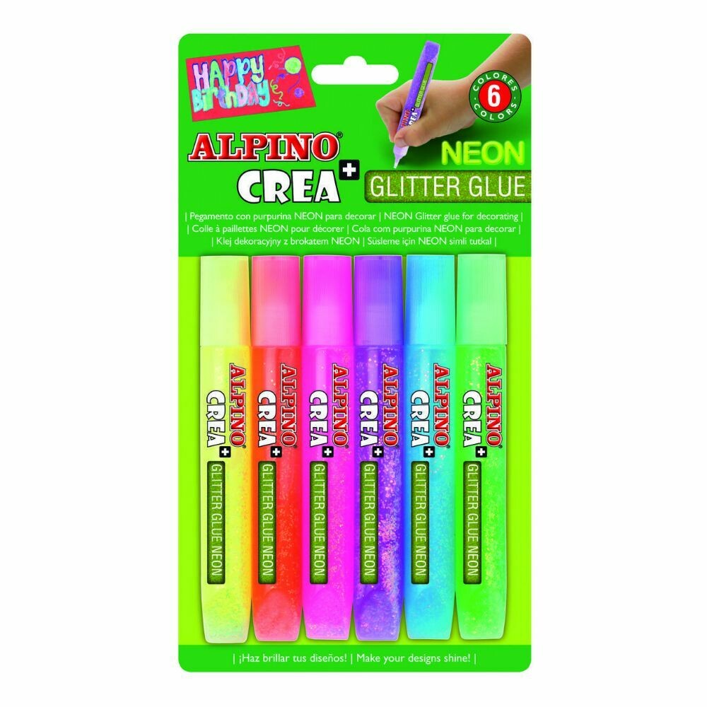 ALPINO Pegamento decorativo con purpurina de colores surtidos neón