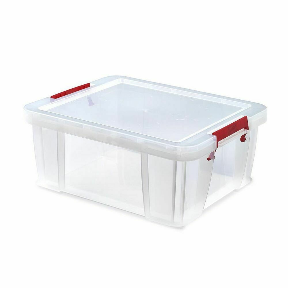 Caja de almacenamiento de plástico con tapa apilable transparente 24 l