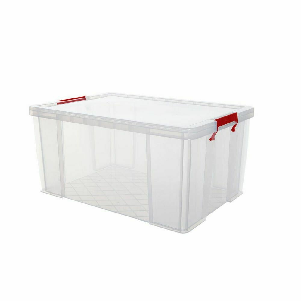 Caja de almacenamiento de plástico con tapa apilable transparente 70 l